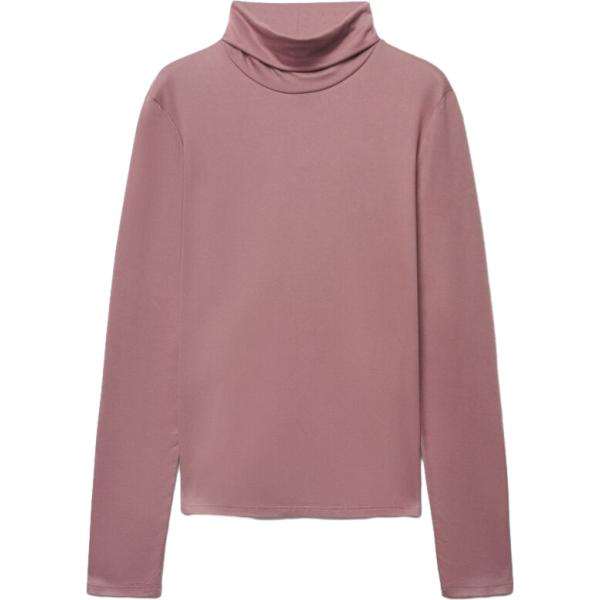 T-shirt da donna in viola scuro collo alto a maniche lunghe in poliestere Terranova
