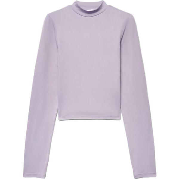 T-shirt da donna in viola chiaro collo alto a maniche lunghe a vita alta Terranova