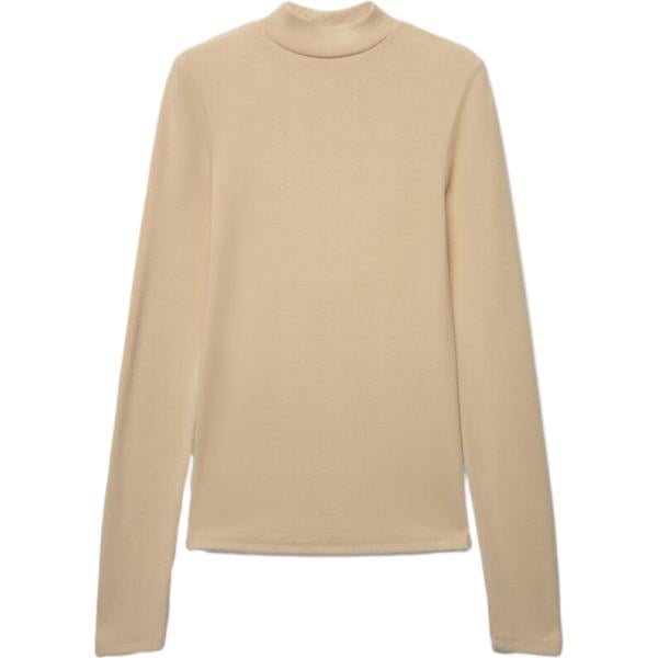 T-shirt da donna in marrone chiaro collo alto senza tasche a maniche lunghe in viscosa Terranova