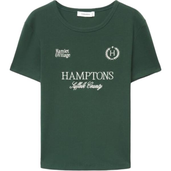 T-shirt da donna in verde scuro con stampe girocollo a maniche corte in cotone Terranova