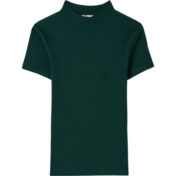 T-shirt da donna in blu scuro collo alto a maniche corte in cotone Terranova