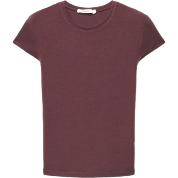 T-shirt da donna in marrone scuro girocollo a maniche corte in viscosa Terranova