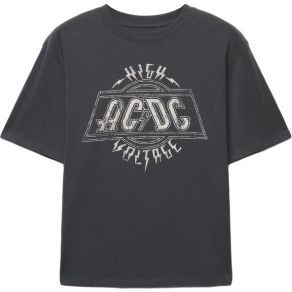 T-shirt da donna in grigio scuro con stampe girocollo a maniche corte in cotone Terranova