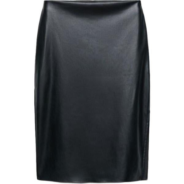 Gonna longuette da donna in nero pece con spacco a vita alta con zip in ecopelle Terranova Terranova