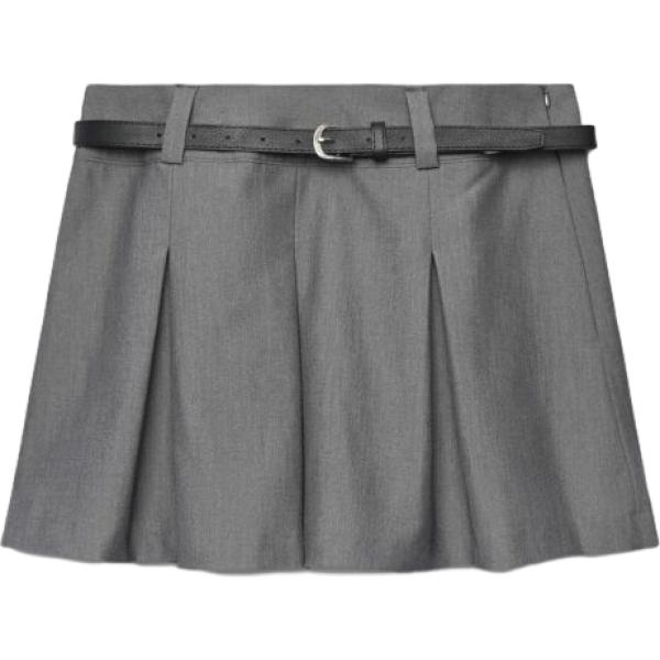Minigonna da donna in grigio scuro plissè corto con zip in viscosa Terranova