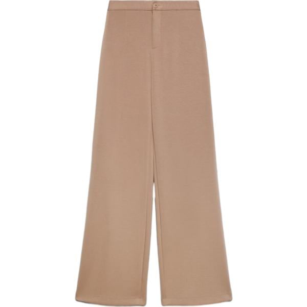 Pantaloni a palazzo da donna in beige sabbia a vita alta con zip in viscosa Terranova