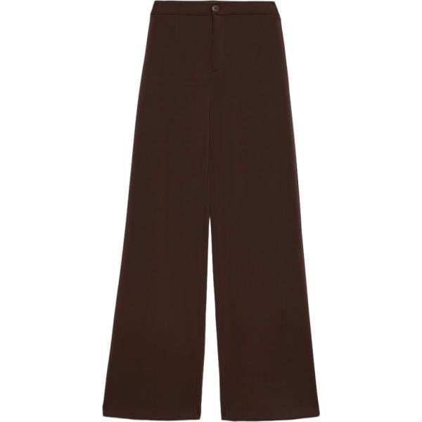 Pantaloni da donna in marrone scuro a vita alta con zip in viscosa Terranova