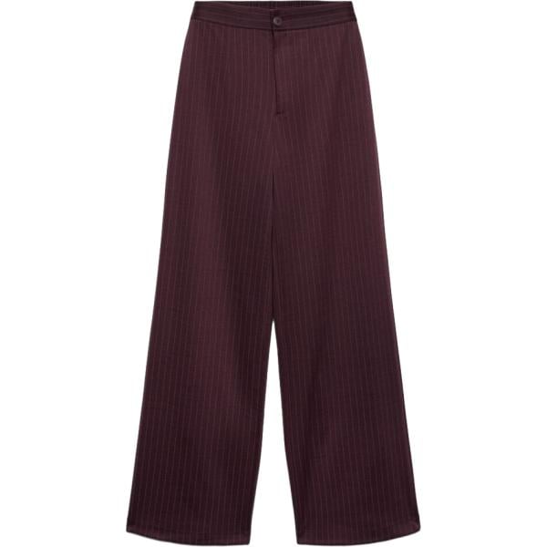 Pantaloni da donna in marrone scuro a righe con zip Terranova
