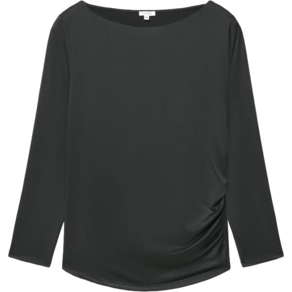 T-shirt da donna forma asimmetrica in grigio scuro collo a barchetta a maniche lunghe Terranova