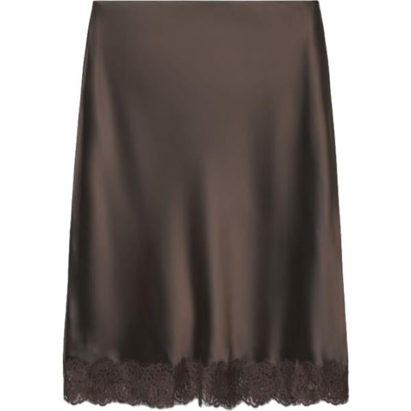 Gonna longuette da donna in marrone scuro con pizzo in poliestere Terranova Terranova
