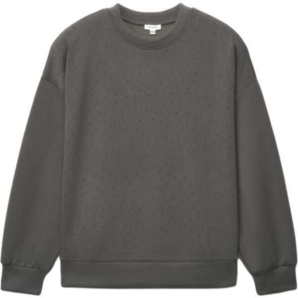 Felpa da donna in grigio scuro con strass collo senza cappuccio a maniche lunghe con zip Terranova
