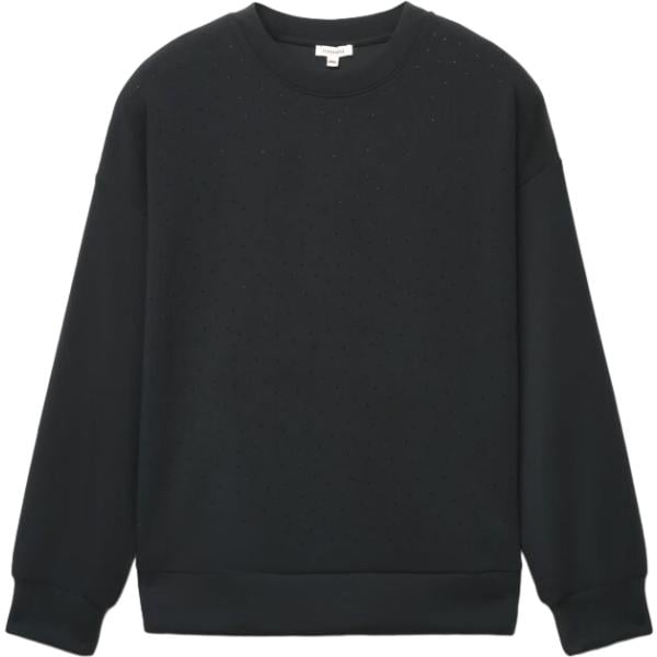 Felpa da donna in nero pece con strass collo senza cappuccio a maniche lunghe con zip Terranova