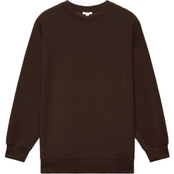 Felpa da donna in marrone scuro collo senza cappuccio a maniche lunghe con zip Terranova