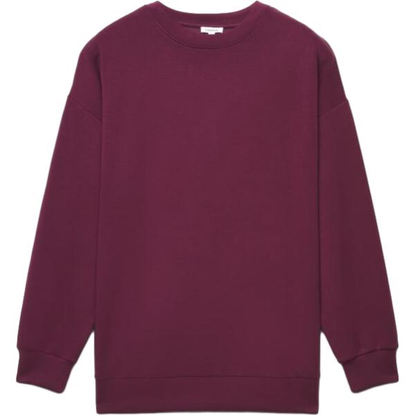 Felpa da donna in bordeaux collo senza cappuccio a maniche lunghe con zip Terranova