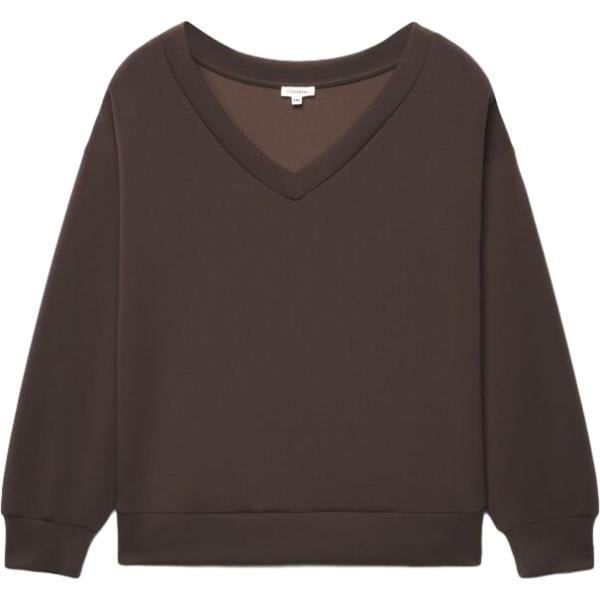 Felpa da donna oversize in marrone scuro curvy collo a v a maniche lunghe con zip Terranova