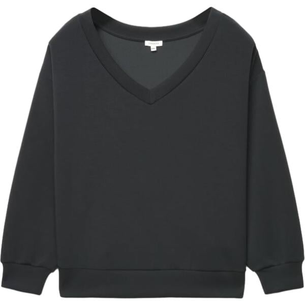 Felpa da donna oversize in grigio scuro curvy collo a v a maniche lunghe con zip Terranova