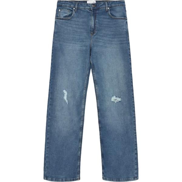 Jeans strappati da donna in blu scuro effetto strappato con zip in denim Terranova