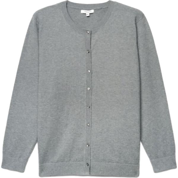 Cardigan da donna in grigio chiaro girocollo a maniche lunghe con bottoni Terranova