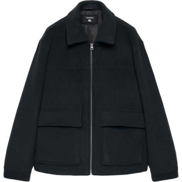 Cappotto da uomo in nero pece a maniche lunghe con zip in lana Terranova Terranova
