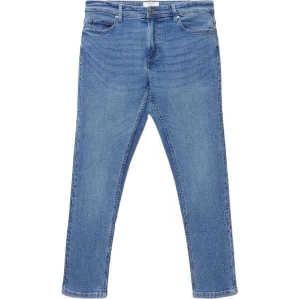 Jeans skinny da uomo in blu medio lungo con zip in denim Terranova
