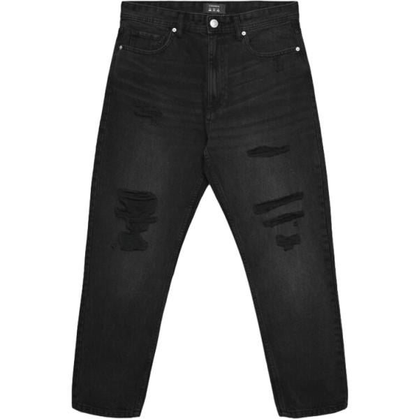 Jeans strappati da uomo in nero pece effetto strappato lungo con zip in denim Terranova