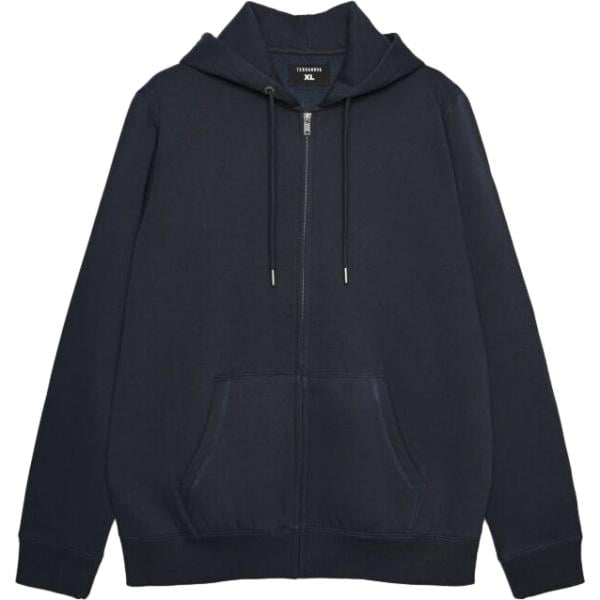 Felpa con cappuccio da uomo in blu scuro collo con cappuccio a maniche lunghe con zip Terranova