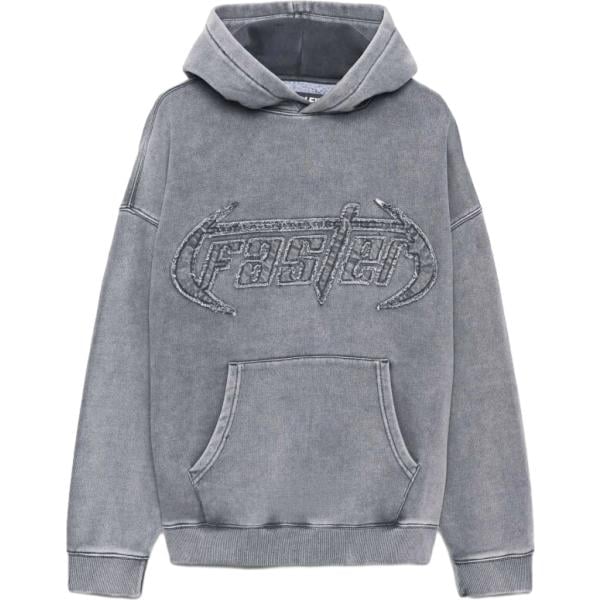 Felpa con cappuccio da uomo in grigio scuro con stampe collo con cappuccio maxi con zip Terranova