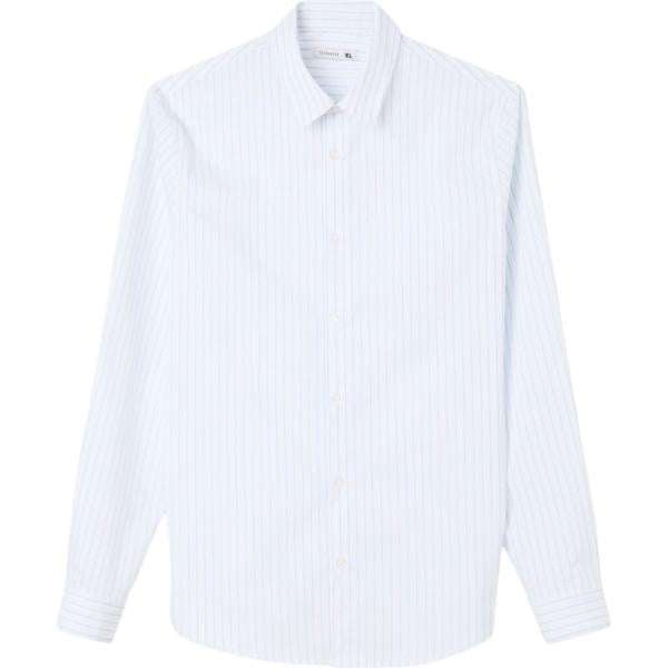 Camicia da uomo in bianco neve a righe a maniche lunghe con bottoni Terranova