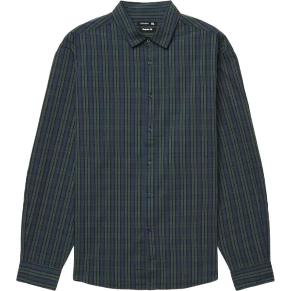 Camicia da uomo in blu scuro a quadri collo a punta a maniche lunghe con bottoni Terranova