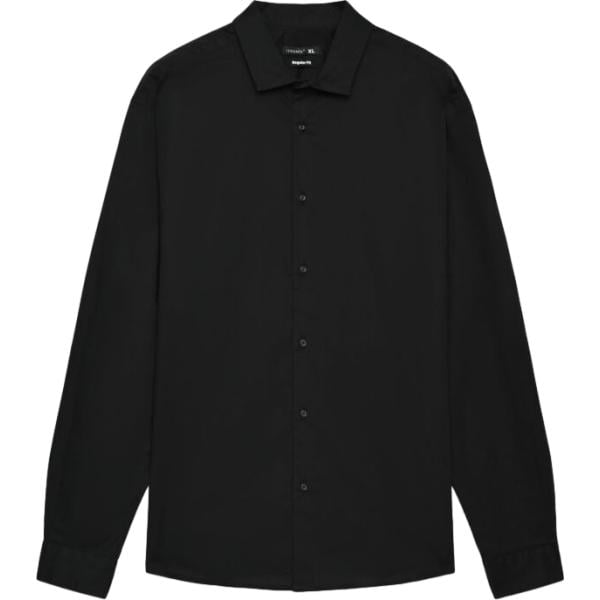 Camicia da uomo in nero pece collo a punta a maniche lunghe con bottoni in cotone Terranova