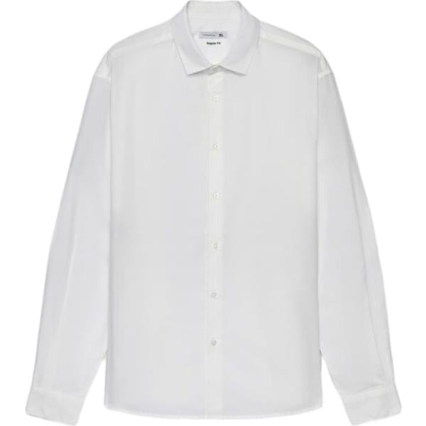 Camicia da uomo in bianco avorio collo a punta a maniche lunghe con bottoni in cotone Terranova