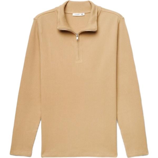 Felpa da uomo in beige sabbia collo alto a maniche lunghe con zip in cotone Terranova