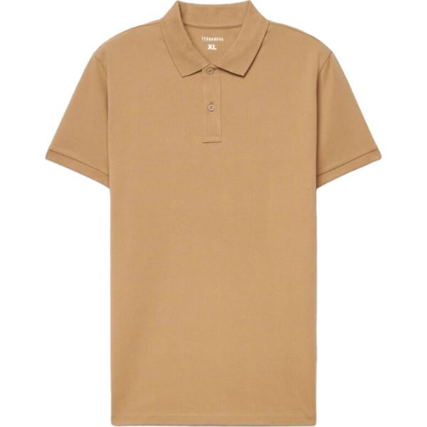 Polo da uomo in marrone chiaro a maniche corte in cotone Terranova