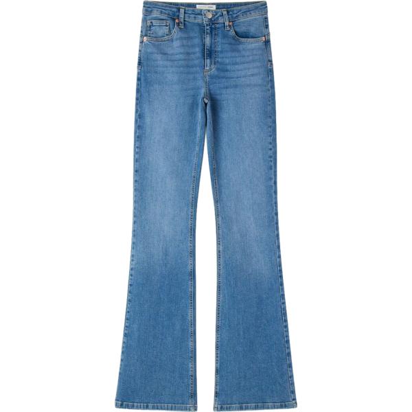 Jeans a zampa da donna in blu medio cinque tasche a vita alta in denim Terranova