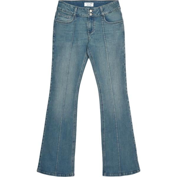 Jeans bootcut da donna in blu scuro a vita bassa con zip in denim Terranova
