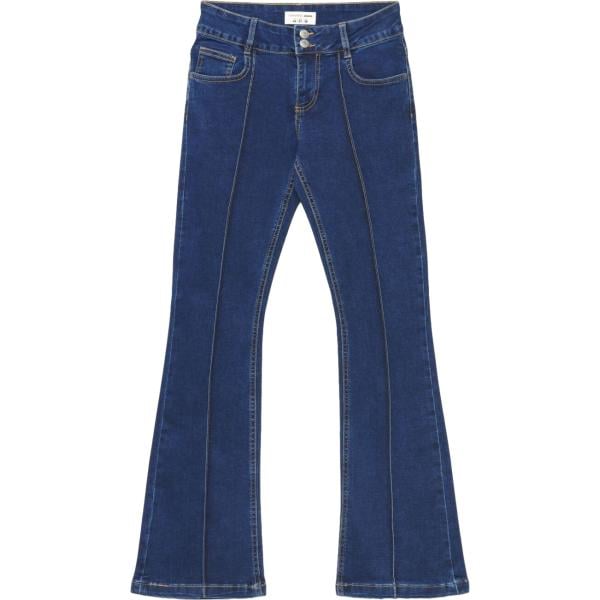 Jeans a zampa da donna in blu scuro lungo a vita bassa con bottoni in viscosa Terranova