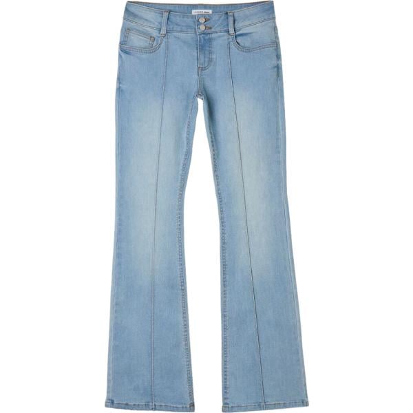Jeans a zampa da donna in azzurro cinque tasche a vita bassa con zip in viscosa Terranova