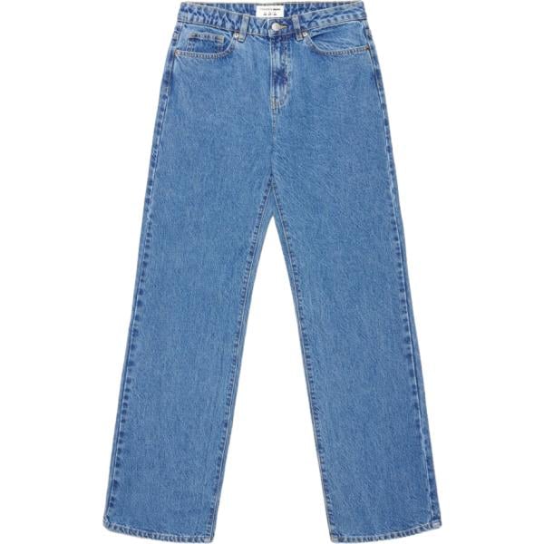 Jeans dritti da donna in blu medio lungo a vita alta con zip in denim Terranova