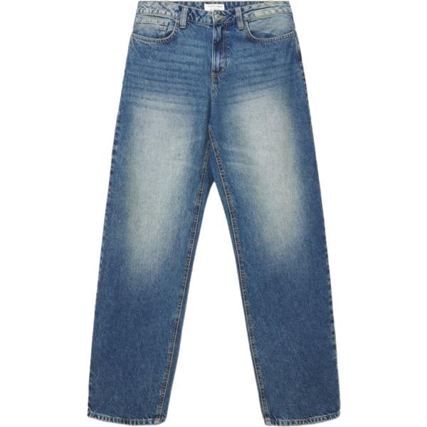 Jeans da donna in blu scuro cinque tasche a vita alta con zip in denim Terranova