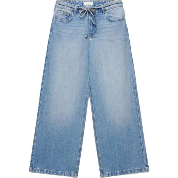 Jeans da donna in azzurro lungo a vita media con coulisse in denim Terranova