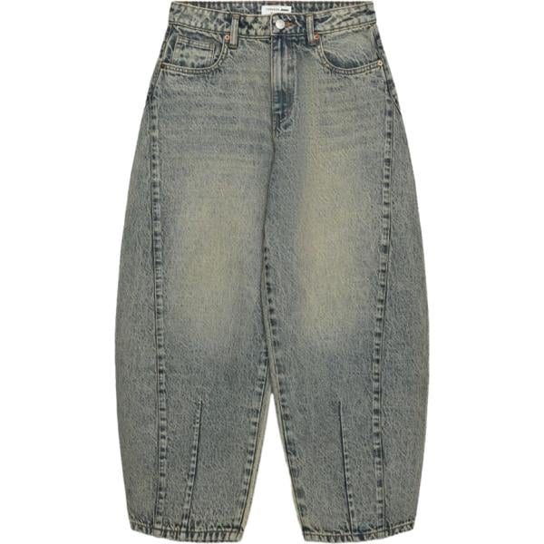 Jeans da donna in grigio scuro lungo a vita alta con zip in denim Terranova