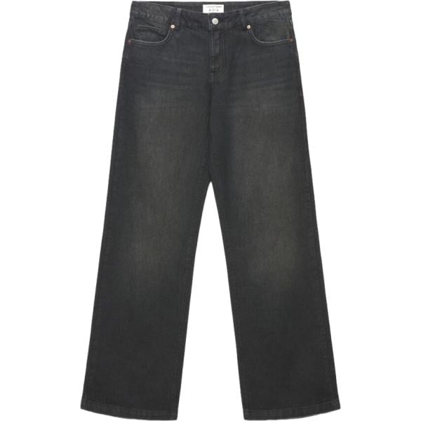 Jeans da donna in grigio scuro maxi a vita bassa con zip in denim Terranova