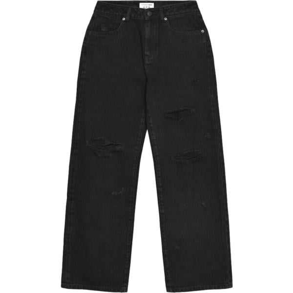 Jeans strappati da donna in nero pece effetto strappato lungo a vita media con zip in denim Terranova