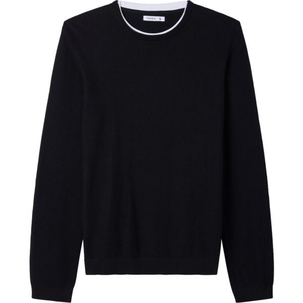Maglione da uomo in nero pece con scollo a maniche lunghe in cotone Terranova