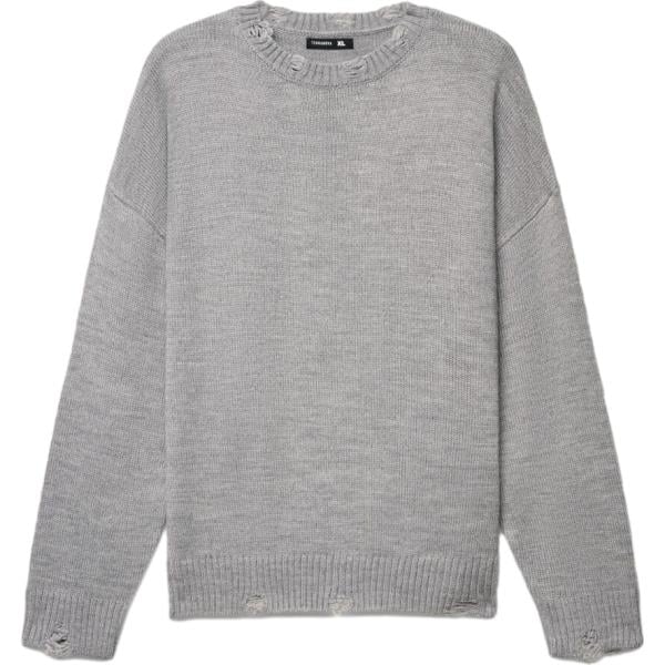 Maglione da uomo boxy in grigio scuro effetto strappato girocollo a maniche lunghe Terranova
