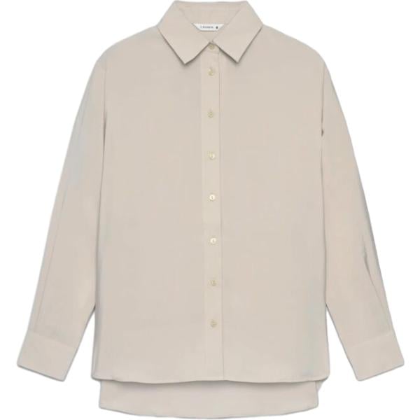 Camicia da donna in grigio chiaro collo a punta lungo a maniche lunghe con bottoni in viscosa Terranova