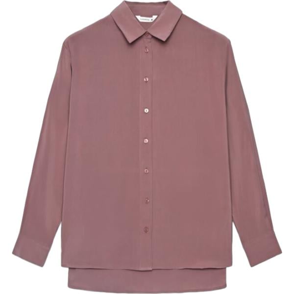 Camicia da donna in viola scuro collo a punta lungo a maniche lunghe con bottoni in viscosa Terranova
