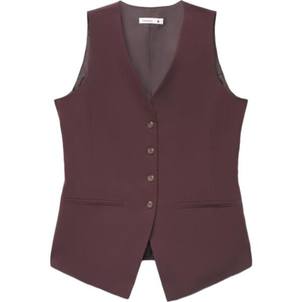Gilet da donna in marrone scuro collo a v lungo senza maniche con bottoni in viscosa Terranova