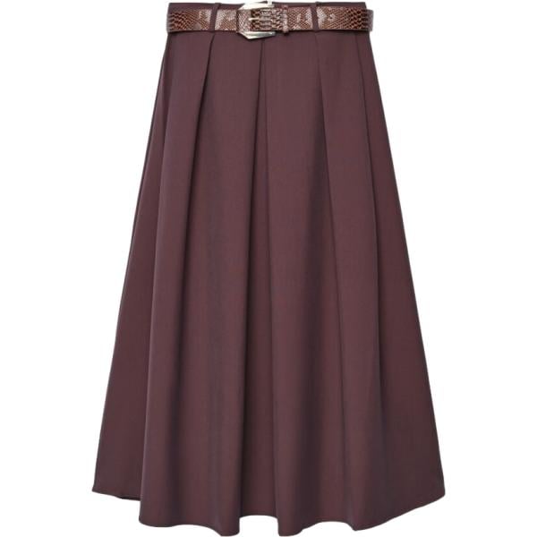 Gonna lunga da donna in marrone scuro plissè lungo a vita alta con cintura in viscosa Terranova