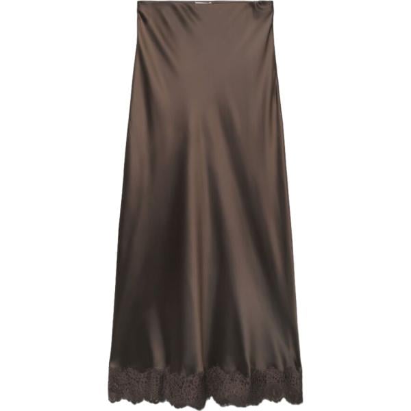 Gonna lunga da donna in marrone scuro con pizzo lungo in poliestere Terranova Terranova